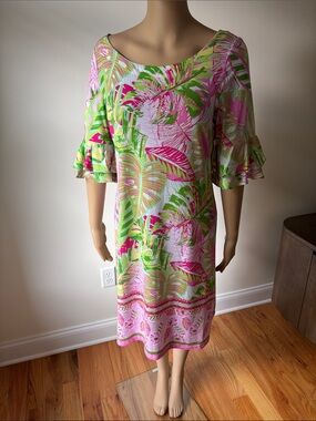 NWT sz M Pappagallo Women’s Pink & Green Tropical Dress